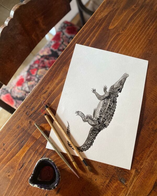 Encre de chine illustration crocodile | le Bestiaire